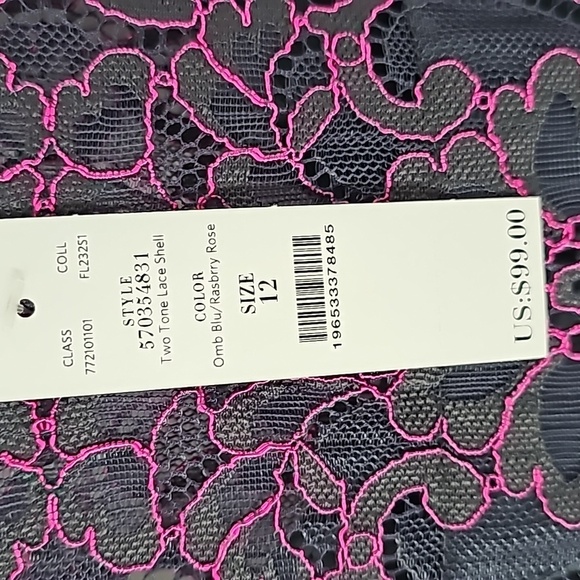 WHBM Lace Top with Teardrop Back+Fringe Hem Omb Blu Raspberry Rose Color - Picture 10 of 17